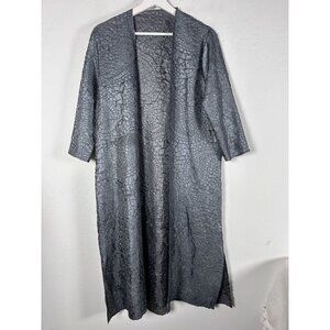 Womens Pleats UnlimiteSilver Textured Paisley Pattern Long Open Front Cardigan
